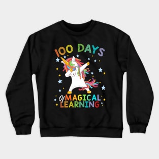 100Th Day Of School Dabbing Unicorn 100 Days Learning Crewneck Sweatshirt